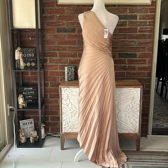 A.L.C. Delfina Asymmetrical Pleated Dress NWT Size 6 Champagne - Picture 7 of 10